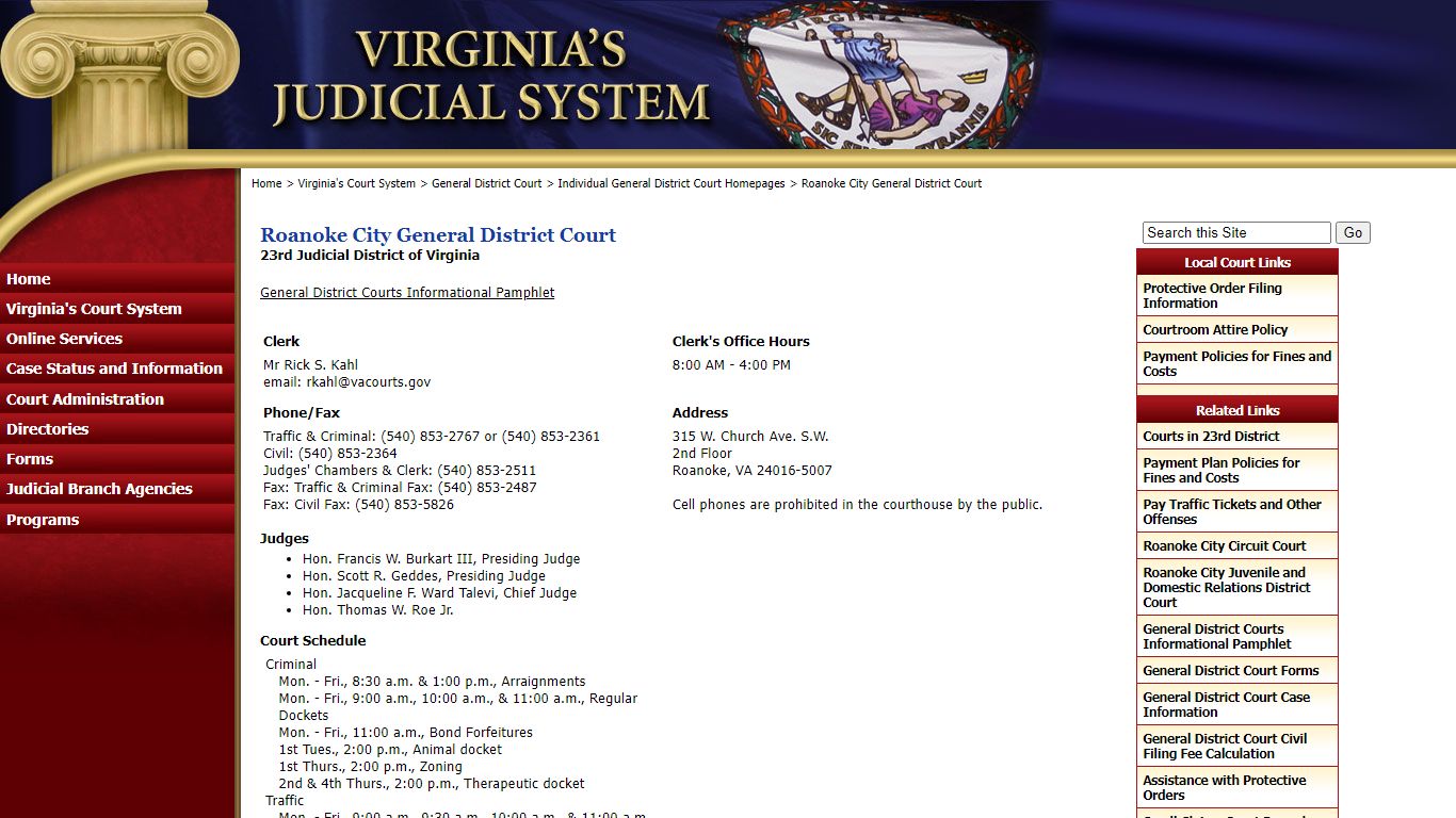 Roanoke City General District Court - Judiciary of Virginia