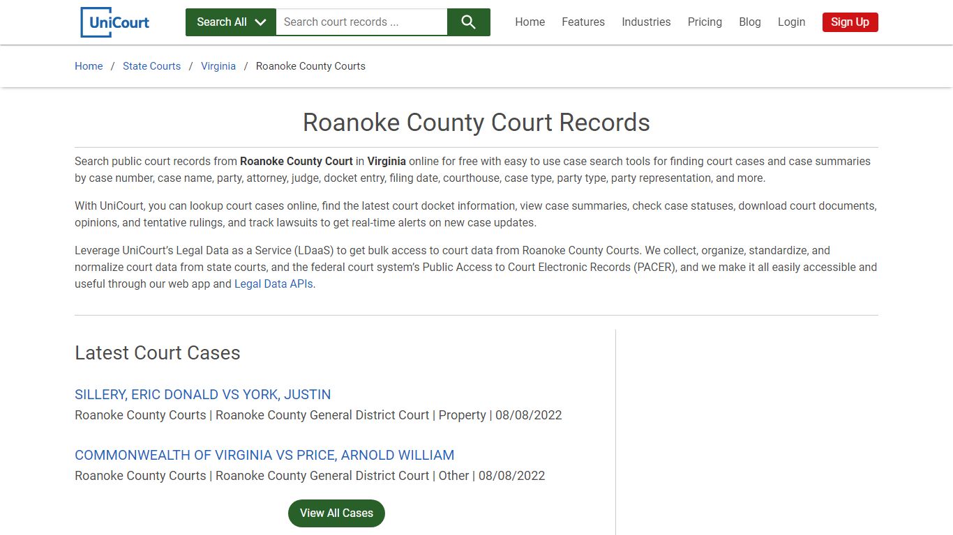 Roanoke County Court Records | Virginia | UniCourt